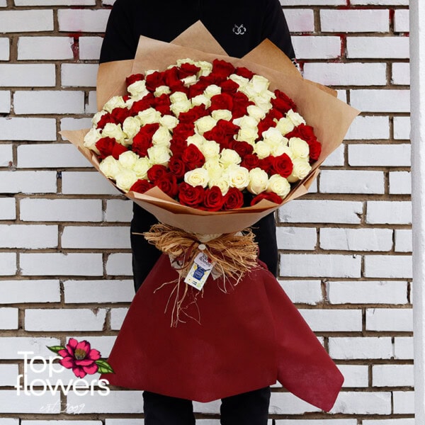 101 red and white roses | Bouquet - Image 3