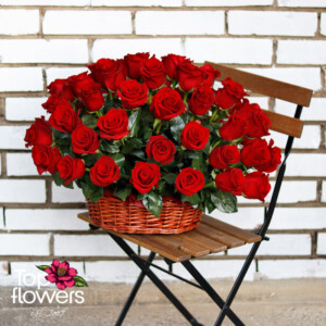 Basket of 51 red roses