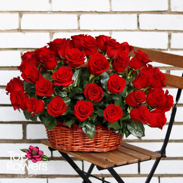 Basket of 51 red roses