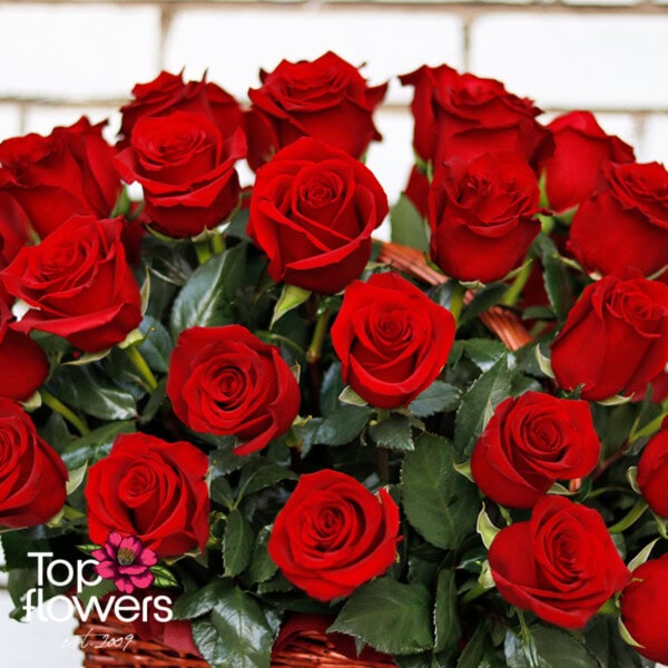 Basket of 51 red roses