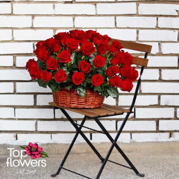 Basket of 51 red roses