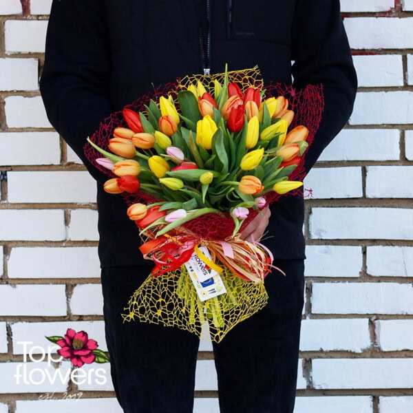 51 multicolored tulips | Bouquet - Image 6