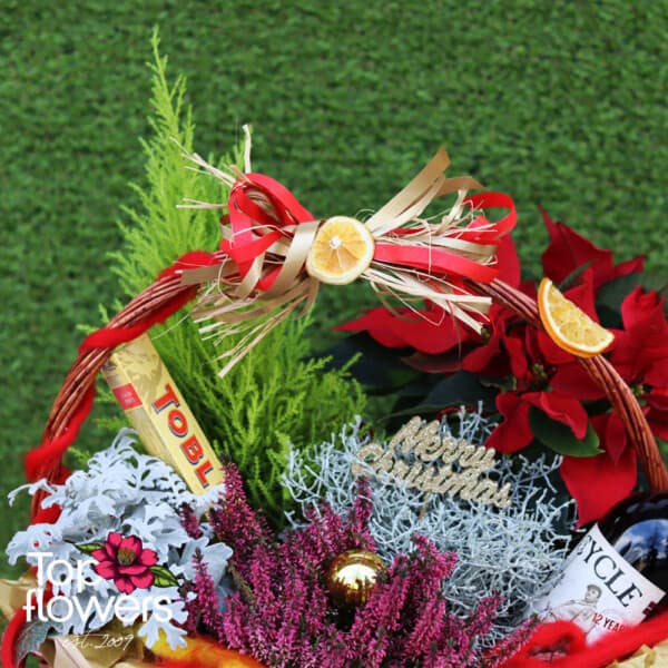 Christmas basket with live plants and sweet delight | Cypress