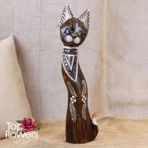 Decorative wooden cat | Brown