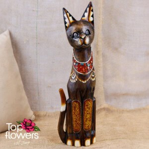 Decorative wooden cat | Brown