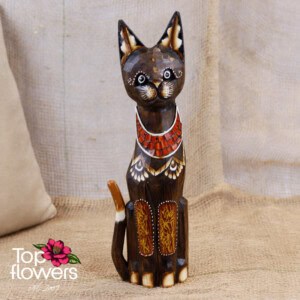 Decorative wooden cat | Brown