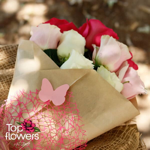 Classic bouquet | Gentle multi-colored roses - Image 9