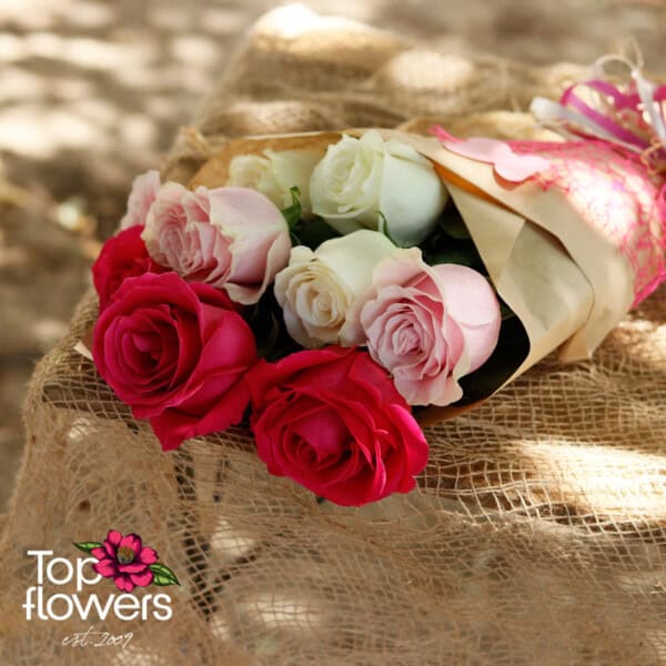 Classic bouquet | Gentle multi-colored roses - Image 4