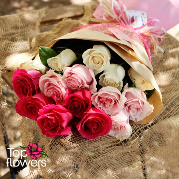 Classic bouquet | Gentle multi-colored roses - Image 5