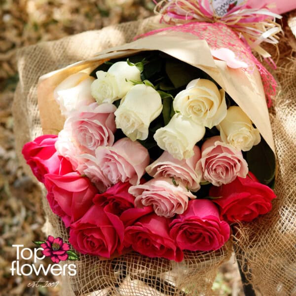 Classic bouquet | Gentle multi-colored roses