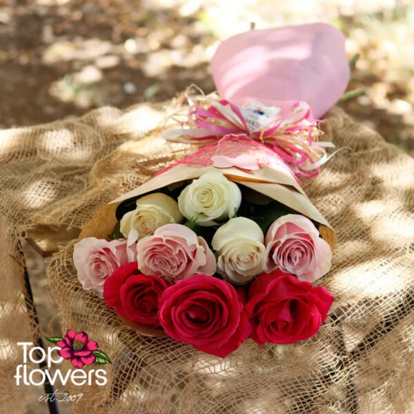 Classic bouquet | Gentle multi-colored roses - Image 3