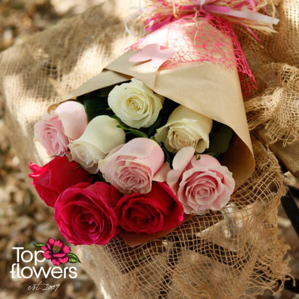 Classic bouquet | Gentle multi-colored roses - Image 2