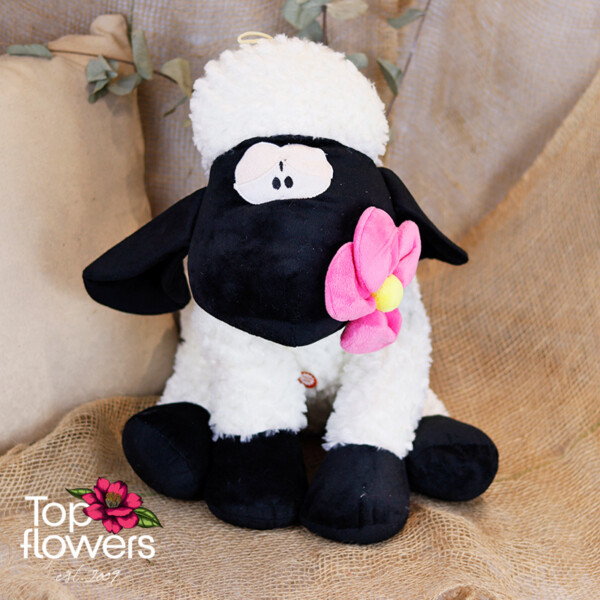 Black and white sheep with pink flower | 46 cm.