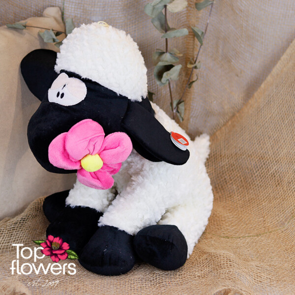 Black and white sheep with pink flower | 46 cm.