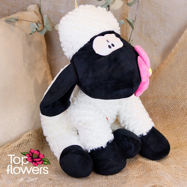 Black and white sheep with pink flower | 46 cm.