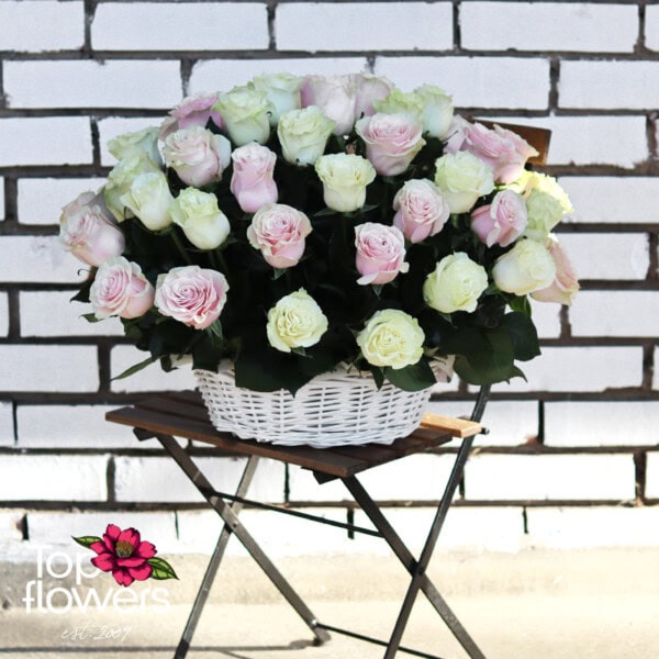 51 White and Pink Roses | Basket - Image 2