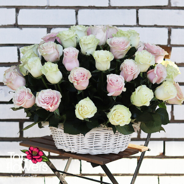 51 White and Pink Roses | Basket - Image 3