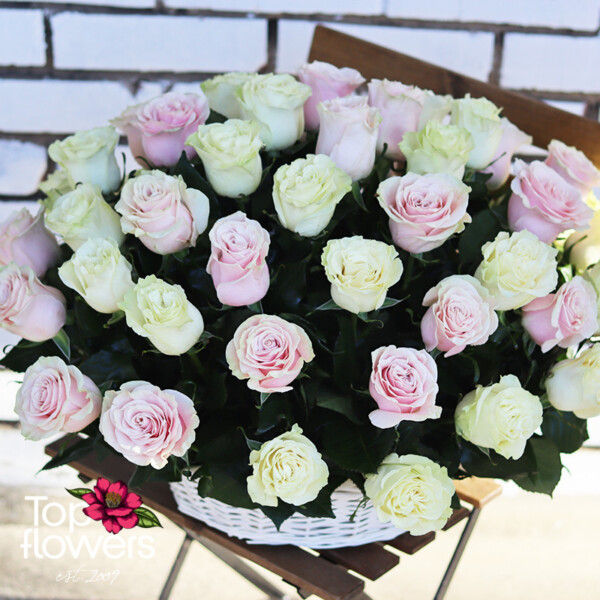 51 White and Pink Roses | Basket - Image 5